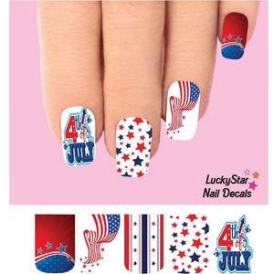Full Nail Decals Nail Tattoos Set of 10 - 4th of July Assorted