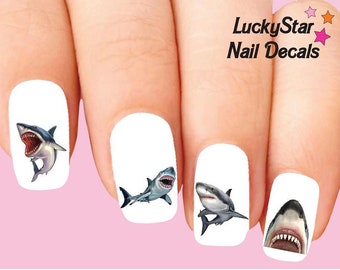 Nail Decals Nail Tattoos Set of 20 - Great White Shark Assorted