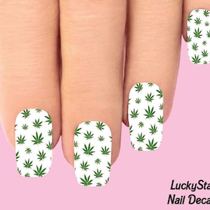 Hela Nageldekaler Nageltatueringar Set med 10 - Grönt Krukblad Marijuana Cannabis