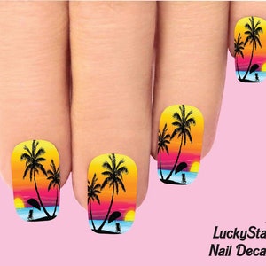 Full Nail Decals Nail Tattoos Set of 10 - Beach with Palm Trees