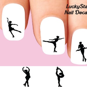 Nail Decals Nail Tattoos Set of 20 - Figure Ice Skating Silhouette Assorted