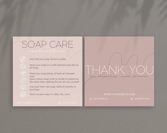 Soap Care Card Template Instruction,  Editable in Canva Template, Handmade Soap Bar Care Guide, Printable Fresh Soap Care, Thank You Card