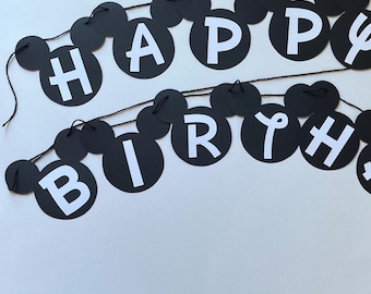 Pancarta de Mickey Mouse, Decoración moderna de Mickey Mouse, Orejas de Mickey, Pancarta minimalista de Mickey, Decoraciones de Disney, Pancarta de Feliz Cumpleaños