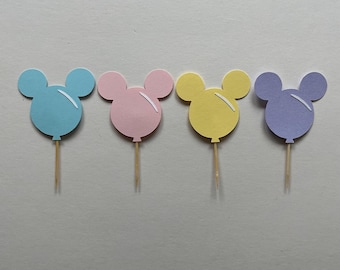 Toppers per cupcake a forma di palloncino di Topolino, topper per cupcake Disneyworld, topper di Topolino, decorazioni moderne di Topolino, Disney minimalista, SET da 12