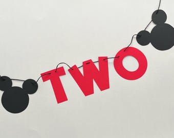 Mickey Mouse Birthday, High Chair Banner, Mickey Mouse Banner, Two Banner, Disney Birthday Decor, Mickey Mouse Decor, Minimal Mickey, Second