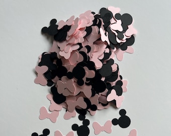 Confeti de Minnie Mouse, confeti de mesa, decoración de cumpleaños de Disney, primer cumpleaños, decoraciones monocromáticas, fiesta de Minnie Mouse, decoración de Minnie Mouse