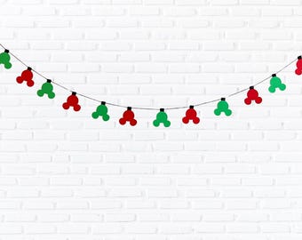 ミッキーヘッドのクリスマスライトバナー、ミッキーの耳のバナー、クリスマスミッキーマウス風デコレーション、クリスマスミッキーバナー