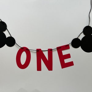 Mickey Mouse, High Chair Banner, Mickey Head Banner, Smash Cake Banner, First Birthday, Disney Birthday Decor, Mickey Mouse Decor