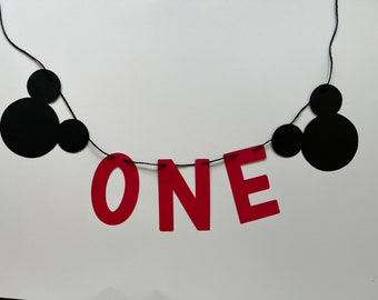 Mickey Mouse, High Chair Banner, Mickey Head Banner, Smash Cake Banner, First Birthday, Disney Birthday Decor, Mickey Mouse Decor