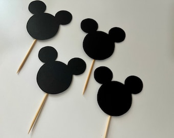 Adornos para cupcakes de Mickey Mouse, adornos para cupcakes de Disney, adornos para cupcakes con orejas de Mickey, decoración moderna de Mickey Mouse, Disney minimalista, juego de 12
