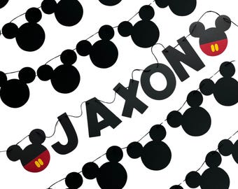 Banner de Mickey Mouse con NOMBRE PERSONALIZADO, cumpleaños de Mickey Mouse, banner de cumpleaños de Disney, Mickey minimalista, decoraciones de Disney, Mickey Mouse moderno