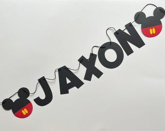 Banner de Mickey Mouse con NOMBRE PERSONALIZADO, cumpleaños de Mickey Mouse, banner de cumpleaños de Disney, Mickey minimalista, decoraciones de Disney, Mickey Mouse moderno