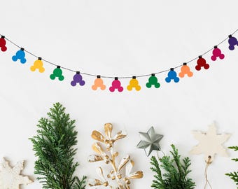 ミッキーヘッドのクリスマスライトバナー、ミッキーの耳のバナー、クリスマスミッキーマウス風デコレーション、クリスマスミッキーバナー