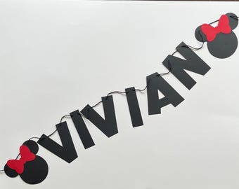 CUSTOM NAME Minnie Mouse Banner, Minnie Mouse Birthday, Disney Birthday Banner, Minimalist Minnie, Disney Decorations, Modern Mickey Mouse