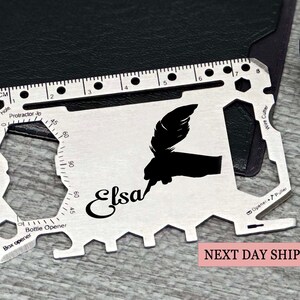 Federkiel personalisierte Multi-Tool-Wallet-Karte, kundenspezifisches graviertes Geschenk für Verfasser, Dichter, Lehrer, Vatertagsgeschenk, einzigartiges Geburtstagsgeschenk