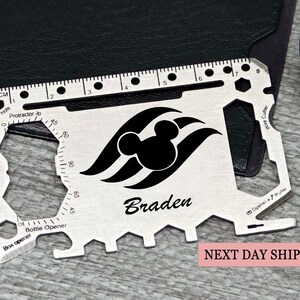 Personalized Mickey Mouse Multi-Tool Card, Custom Engraved Wallet Tool for Disney Lovers, Stainless Steel, Black or Silver, Christmas Gift