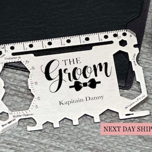 Personalisierte Bräutigam Multitool-Karte, einzigartiges Hochzeitsgeschenk für ihn, Bräutigam-Survival-Tool, graviertes Taschen-Werkzeug, praktische Trauzeugen-Geschenkidee