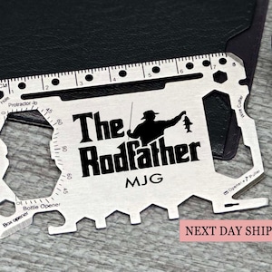 Tarjeta multiherramienta Rodfather, dispositivo de pesca personalizado, herramienta de supervivencia compacta para hombres, regalo único para pescadores, herramienta grabada para billetera