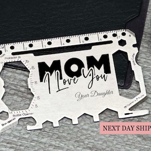 Billetera con herramientas personalizadas "Mamá te ama", herramienta compacta y de uso general con diseño elegante, mamás con mensaje grabado, más de 40 herramientas, herramienta EDC práctica