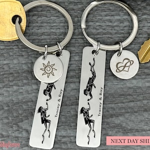 Scuba Diving Keychain, Personalized Diver Couple Keyring, Engraved Custom Initial Charm Keychain, Gift for Scuba Enthusiasts