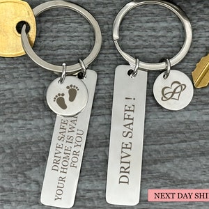 Drive Safe Customizable Rectangle key chain Anniversary gift Boyfriend gift for Girlfriend Personalized Husband gift