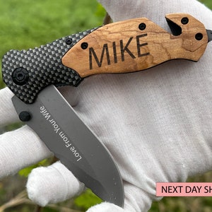 Personalized Pocket Knife: Engraved Stainless Steel Folding Knife, Boyfriend Gift
