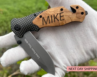 Personalized Pocket Knife: Engraved Stainless Steel Folding Knife, Boyfriend Gift
