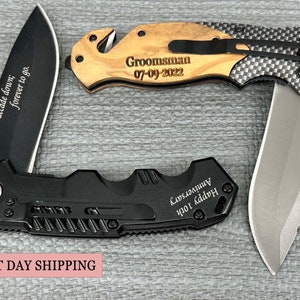Personalized Pocket Knife: Engraved Stainless Steel Folding Knife, Groomsmen Gift