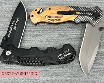 Personalized Pocket Knife: Engraved Stainless Steel Folding Knife, Groomsmen Gift