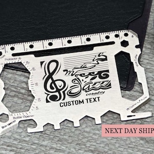 Tarjeta multiherramienta personalizada con temática musical, herramienta de billetera grabada personalizada, regalo musical para músicos, regalo de guitarrista, regalo EDC para amantes de la música