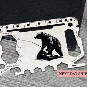 Tarjeta multiherramienta Fishing Bear, billetera de acero inoxidable para supervivencia, equipo EDC para acampar, regalo de aventura al aire libre, herramienta de bolsillo para hombres