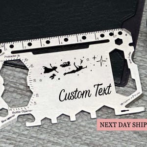Customizable Peter Pan-Themed Multi-Tool Card, Stainless Steel Black Finish, 40+ Tools, Personalized Peter Pan Lover Gift, Next-Day Shipping