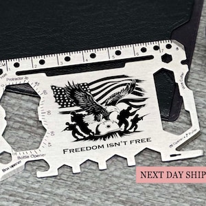 Tarjeta multiherramienta "La libertad no es gratis", billetera patriótica con bandera estadounidense y águila, regalo para veteranos, tarjeta de supervivencia EDC para él