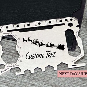Christmas-Themed Personalized Multitool Card, Stainless Steel & Black Finish, 40+ Tools, Sleek Design for Practical Use, Next-Day Shipping