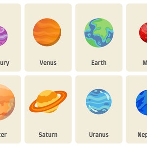 Druckbare Planeten und Weltraum Karteikarten