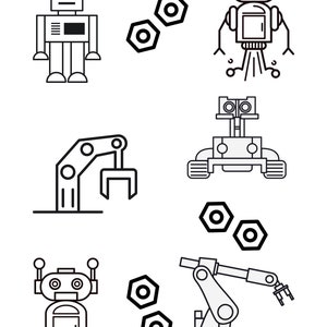 Robots Coloring Page - Color and Cut - Etsy