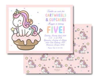 Unicorn Cupcake Birthday Party Invitation