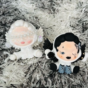 Car Air freshener, Car Vent Clip-Black/White Angle Doll. Cute Car Decor.