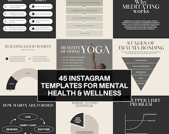 Mental Health Canva Instagram Templates For Psychologists, Therapists, Counselors, Life Coaches, and more.