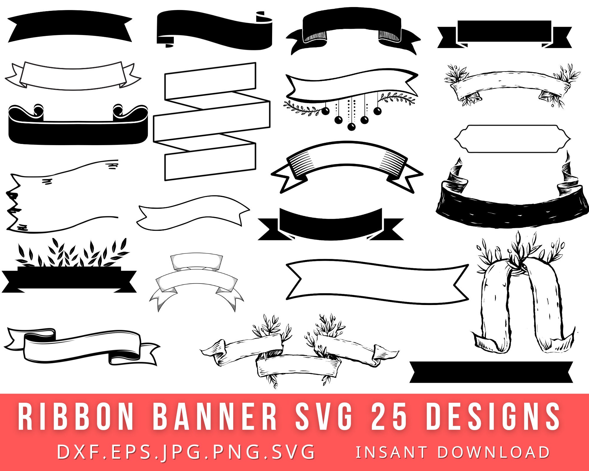 Ribbon Banner Svg, Banner Svg Bundle, Ribbon Svg, Ribbon Clipart