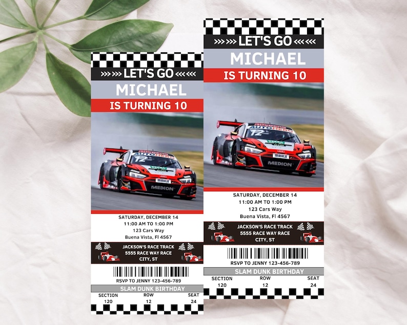 Race Car Ticket Birthday Invitation, Racing Ticket, Boy Race Car ...