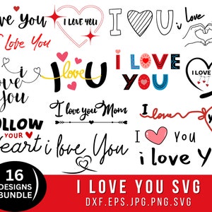Kocham Cię Svg / Png, Kocham Cię Svg Bundle, Kocham Cię Clipart, Pliki Svg dla Cricut, Pliki sylwetki, Projekt wektorowy, Wykorzystanie komercyjne