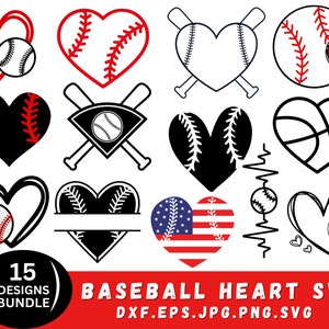 Baseball Heart Svg Bundle, Baseball Svg Png, Baseball Clipart, Baseball Heart Png, Game Day Svg, Baseball Svg Files, Heart Svg,