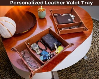 Personalized Leather Valet Tray, Custom Storage Tray, Decorative Desk Tray, Valet Tray For Men, Leather Key Tray, Leather Gift For Men