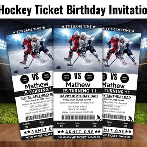 Hockey verjaardagsuitnodiging ticket, ijshockey ticket uitnodiging sjabloon, hockey skate party, hockey game ticket, aangepaste sport verjaardag