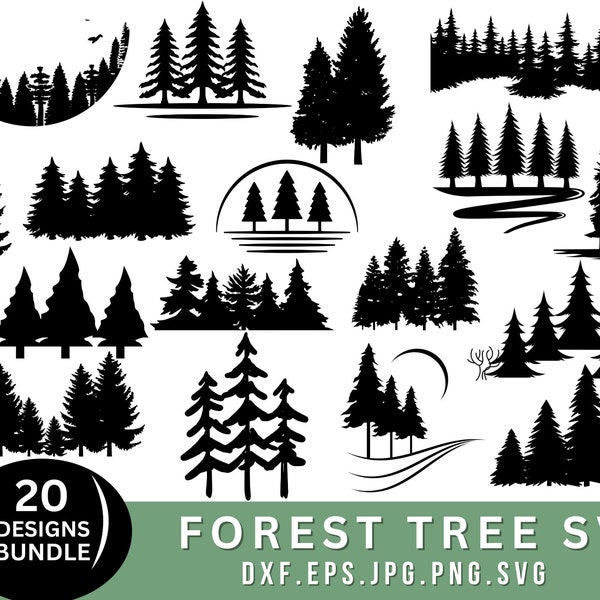 Forest Tree Svg Bundle, Forest Tree Png, Tree Svg, Camping Svg, Tree Silhouette Svg, Pine Forest Svg, Commercial Use Svg, Forest Clipart,