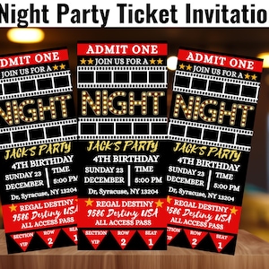 Night Ticket Party Invitation, Ticket Birthday Invitation, Ticket Invite, Date Night Ticket, Instant Download, Coupon Template, Party Invite