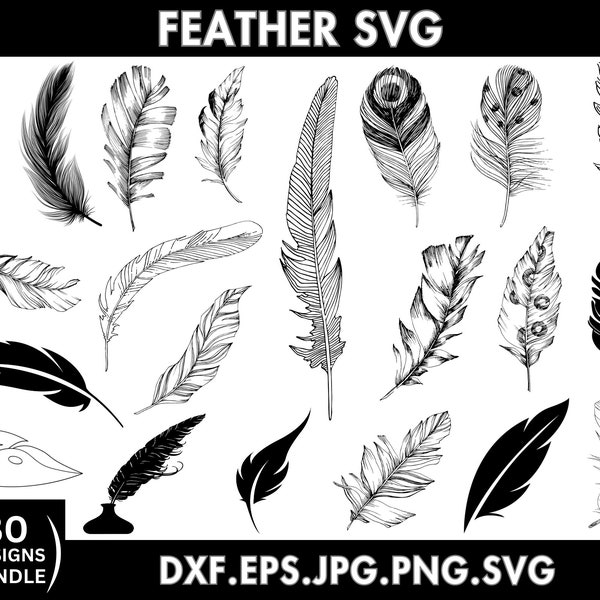 Feather Svg Bundle, Feather Png, Feather Clipart, Feathers Silhouette, Feather Vector Files, Svg Files For Cricut, Instant Download