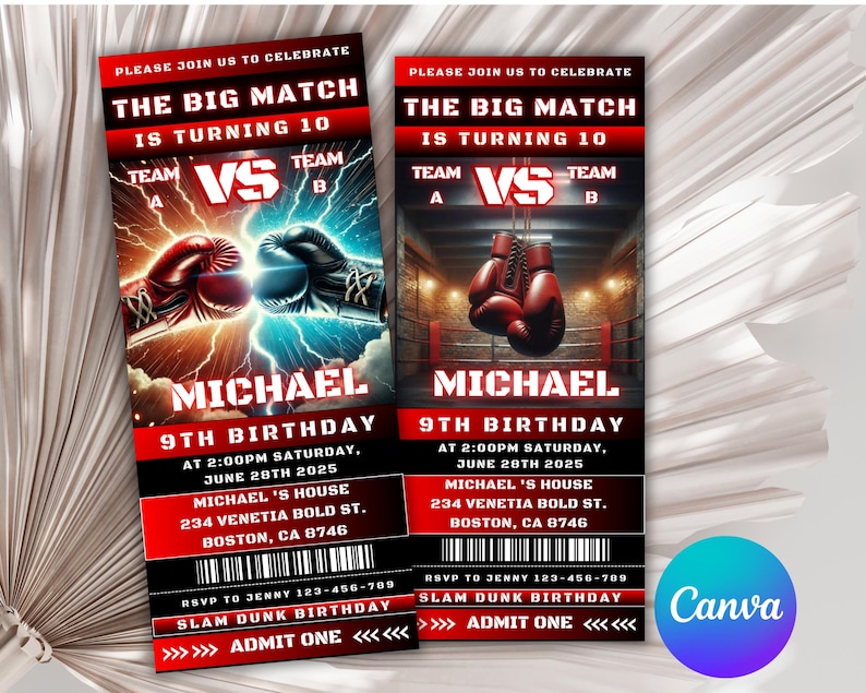 Boxing Ticket Birthday Invitation Template | Editable Canva Sports ...