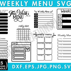 Lot de Svg de menu de la semaine, Svg de Menu de cuisine, Menu Svg/PNG, fichier Svg, Silhouette Svg, fichiers de coupe Svg, téléchargement numérique Svg